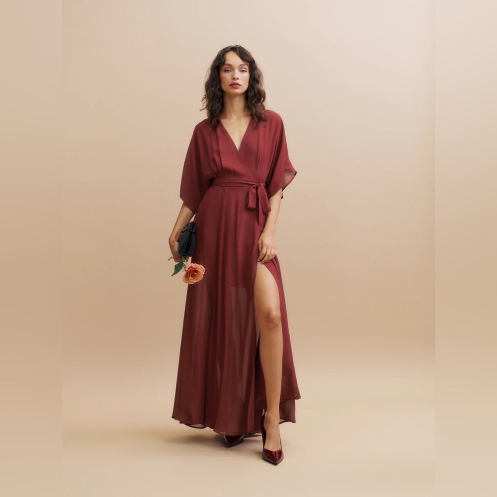 Reformation Burgundy Maxi Wrap Dress